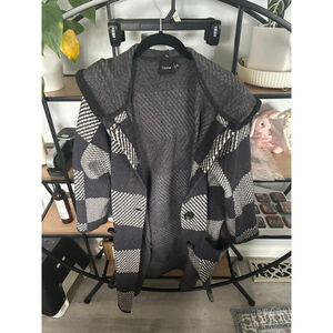 Women's Cliché Gray & Black Plaid Hooded Cardigan L